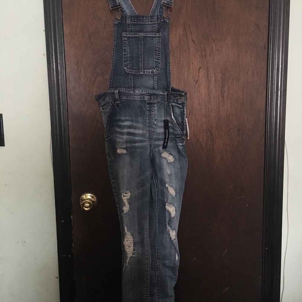 Ripped Denim Overalls